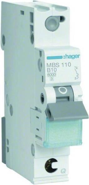 Produktbild Hager MBS110. Nennstrom: 10 A, AC Eingangsfrequenz: 50/60 Hz, Nominale Stromabgabe: 10 A. Typ: B-type, Mod