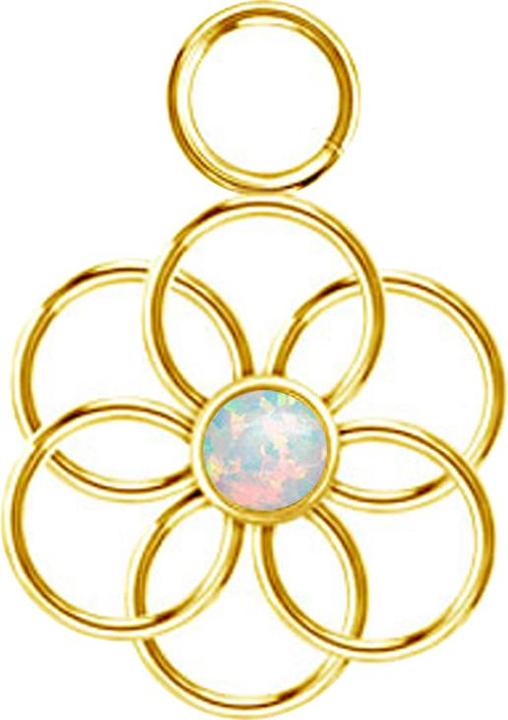 Actual product image Star Piercing Anhänger vergoldet Opal weiss Blume des Lebens (Surgical steel 316L)