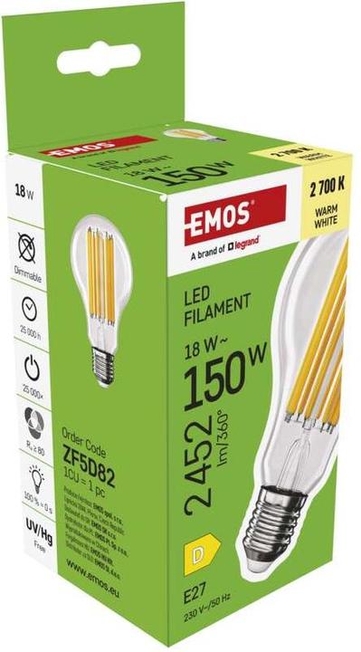 Produktbild Emos LED Lampe Filament A70 / E27 / 18 W (150 W) / 2452 lm / Warmweiss (E27, 18 W, 2452 lm, 1 x, D)