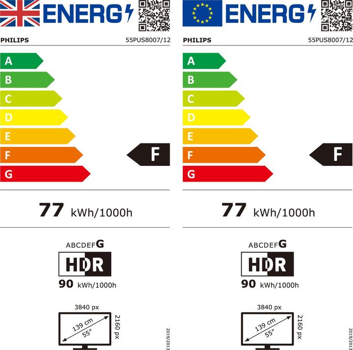 Energie-Label Philips 55PUS8007 (55", PUS8007, LED, 4K, 2022)