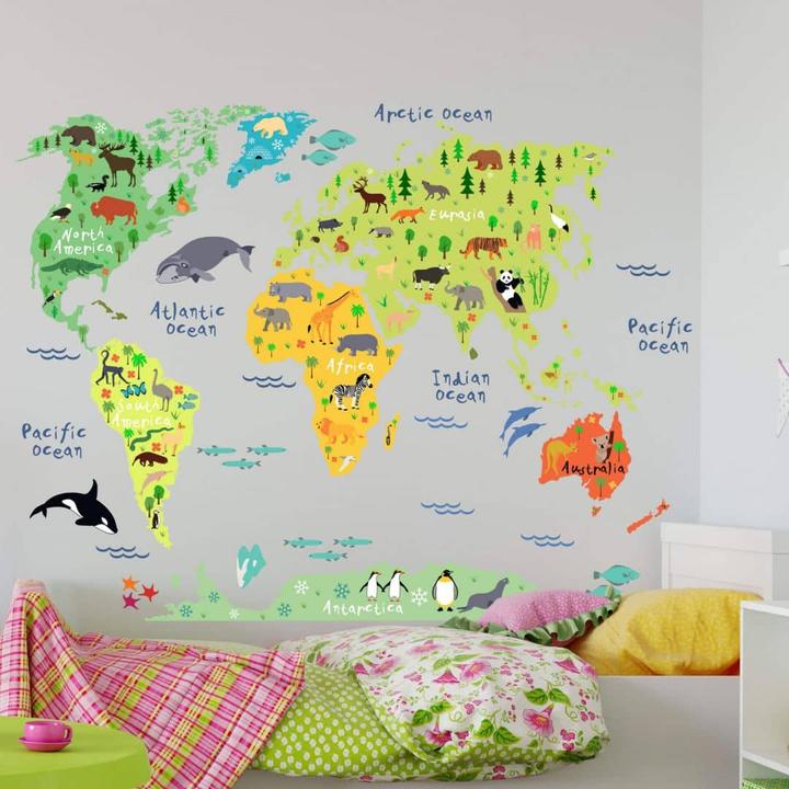 Produktbild Trenddeko tierische Weltkarte (140 x 105 cm)