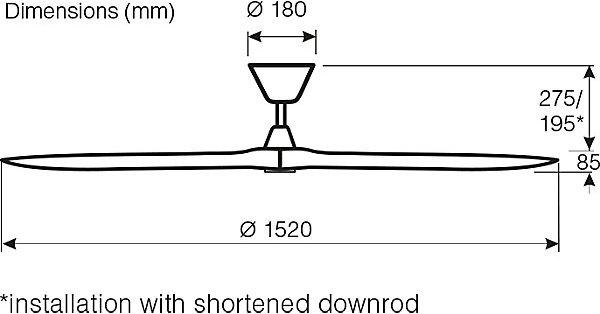 Actual product image CasaFan ECO AIRSCREW ceiling fan, rotor blade Ø 1520 mm, natural finish / matt black. (15 dB)