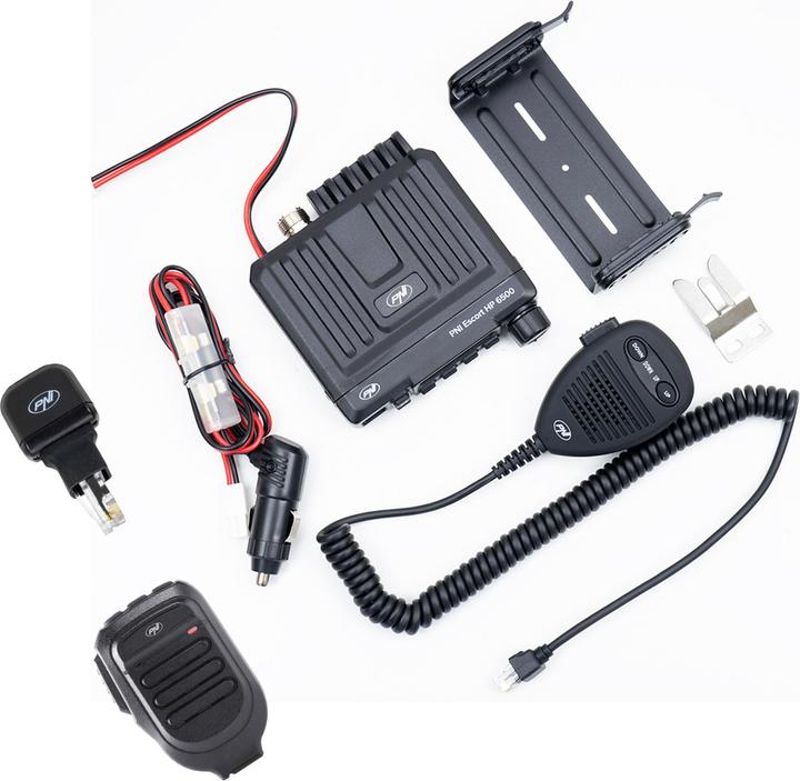 Actual product image PNI CB radio Escort HP 6500 and additional microphone dongle with Bluetooth Mike 65 included in