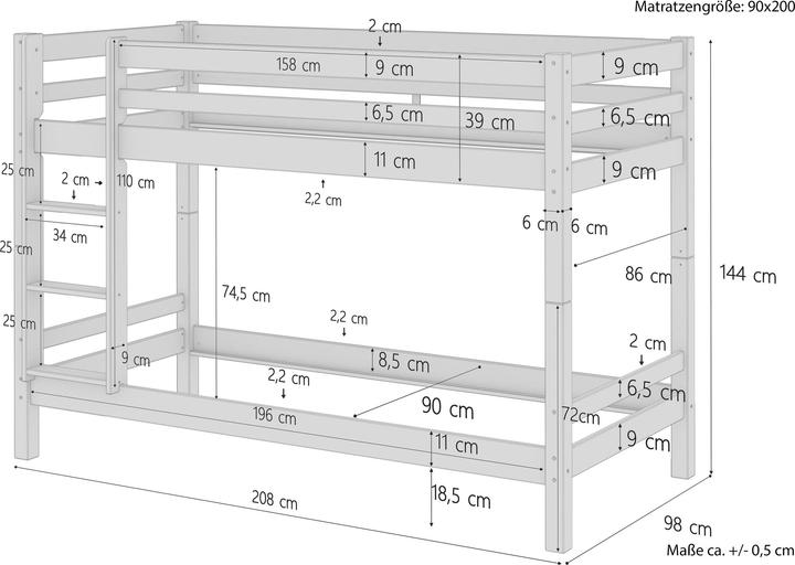 Nährwerte und Zutaten Erst-Holz Stockbett Etagenbett Kinderzimmer Kiefer + Rollrost 90x200 Hochbett Kinderbett 60.09-09 (90 x 200 cm)