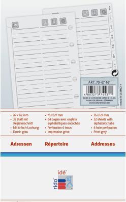 Image du produit Idé Adresses Timing 3 76x127mm 7067461.2 24 feuilles (A7, Allemand, Français, Italien, Anglais)