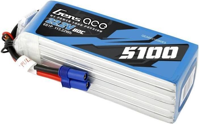 Actual product image Gens Ace Lipo Pack 5100mAh 22.2V 80C 6S1P(EC5) (22.20 V, 5100 mAh)