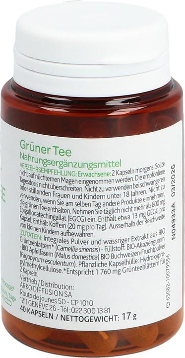 Nährwerte und Zutaten Arkopharma Grüntee (40 Stück, Kapseln, 40 g)