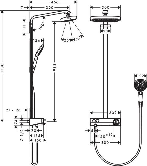 Produktbild hansgrohe Raindance Select E 300 2jet ShowerTablet Showerpipe chrom : Farbe - Weiss/Chrom