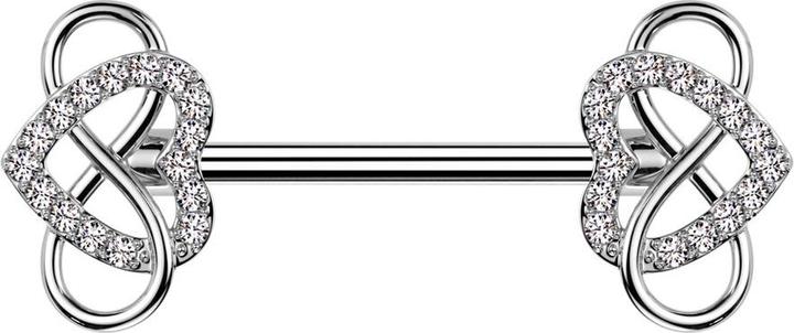 Produktbild Star Piercing Barbell silber mit zwei Herz silber Kristalle silber und Unendlichkeit (Chirurgenstahl 316L, Messing)