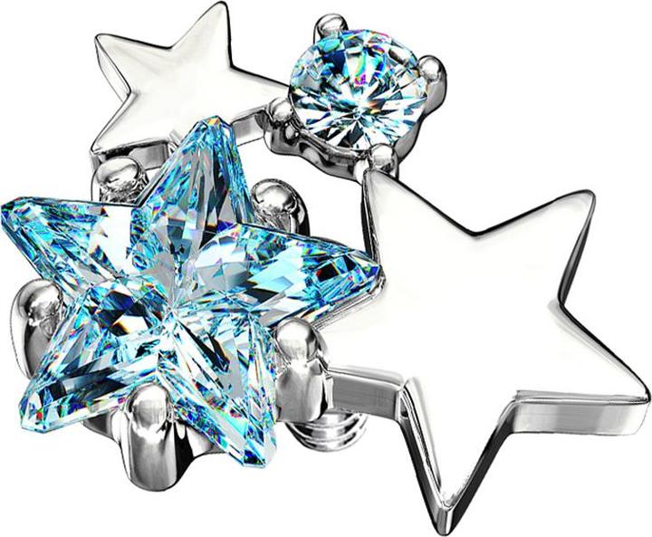 Produktbild Star Piercing Dermal Anchor silber doppel Sternkristall aqua (Messing, Chirurgenstahl 316L)