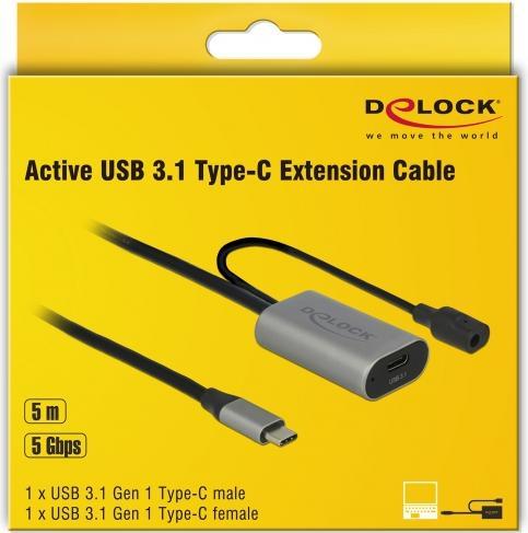 Actual product image Delock USB 3.0 extension cable C - C active amplified, 5m (5 m, USB 3.1, 5 W)