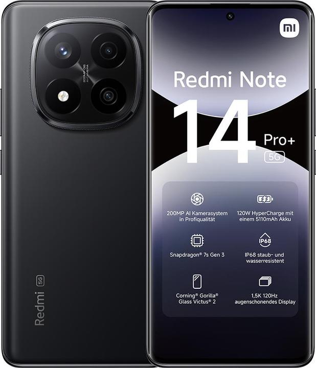 Produktbild Xiaomi Redmi Note 14 Pro+ 5G (512 GB, Midnight Black, 6.67", Dual SIM, 200 Mpx, 5G)