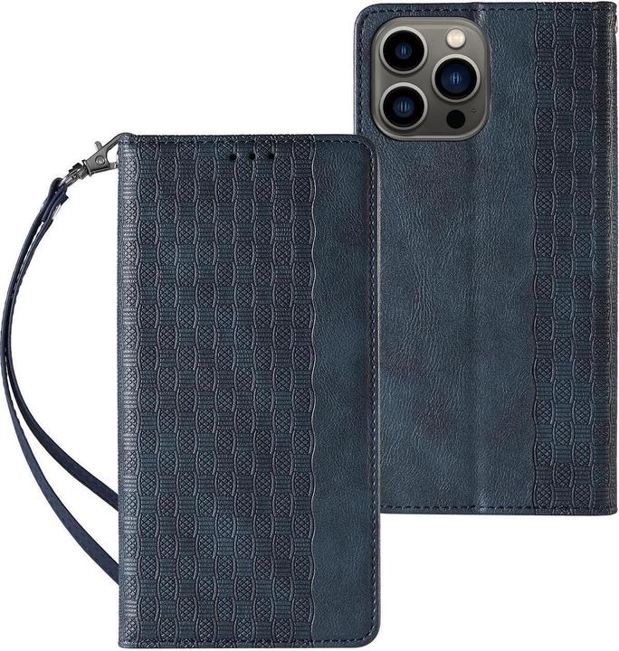 Actual product image Hurtel Magnet Strap Case Case for iPhone 14 Pro Max Flip Wallet Mini Lanyard Stand Blue (Apple iPhone 14 Pro Max)
