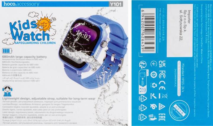 Actual product image Hoco Headphone with microphone smartwatch for kids with call function 4G Y101 blue