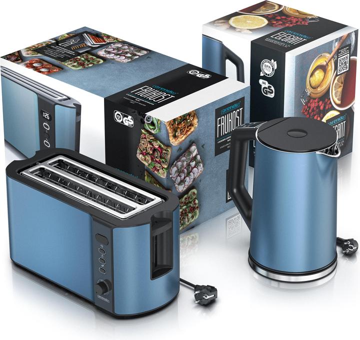Actual product image Arendo Breakfast Set Stainless Steel Kettle 1.5l Temperature Selection & 4-Slice Long Slot Toaster Blue (1.50 l)