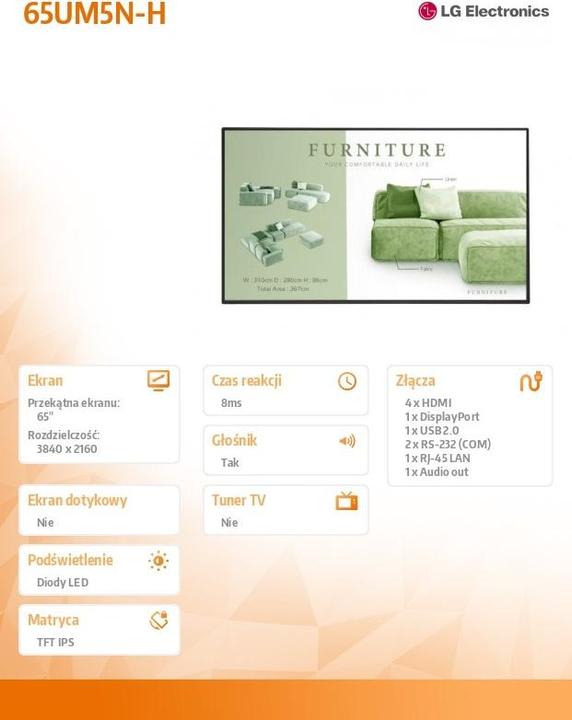 Actual product image LG 65UM5N-H (3840 x 2160 Pixels, 65")