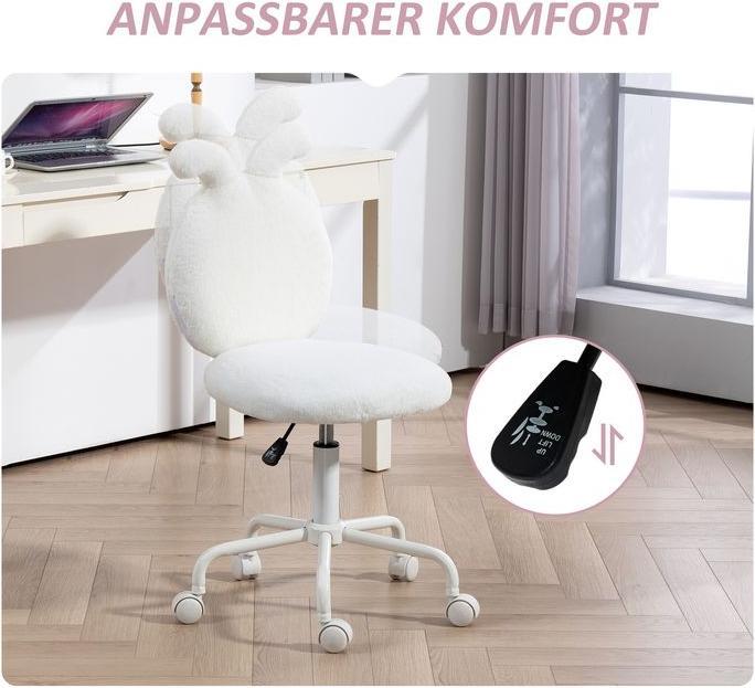 Immagine prodotto Swisshandel24 Bürostuhl Höhenverstellbar Schreibtischstuhl mit Hasenohren, Samtoptik, Weiss