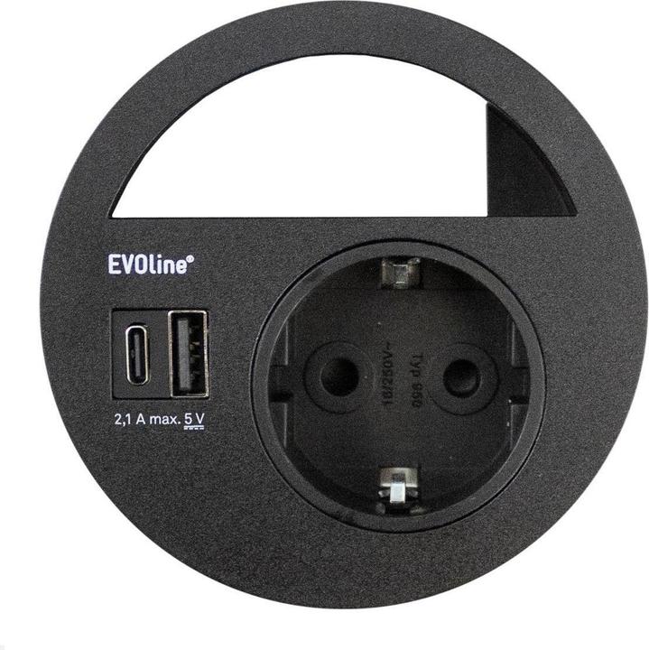 Actual product image Evoline Circle80 built-in socket outlet with USB charger A/C, black
