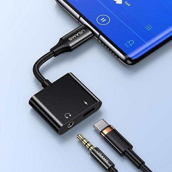 Produktbild Usams AU15 Adapter USB-C - jack 3.5m DAC + USB-C PD60W czarny/black SJ598YPTC01 (US-SJ598) (USB Typ C, 3.5mm Klinke)