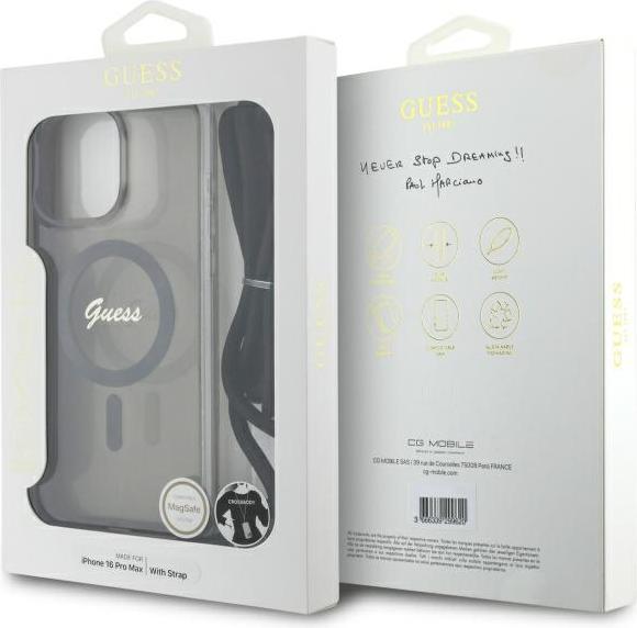 Image du produit Guess GUHMP16XHCTSGNSK iPhone 16 Pro Max 6.9" czarny/black hardcase Crossbody Cord Script MagSafe