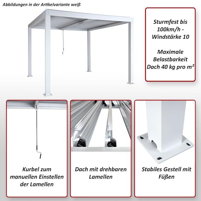 Immagine prodotto Mendler Pergola HWC-L46, struttura in alluminio da 10 cm, grondaia a prova di tempesta, 3x3 m, antracite (300 cm, 300 cm)