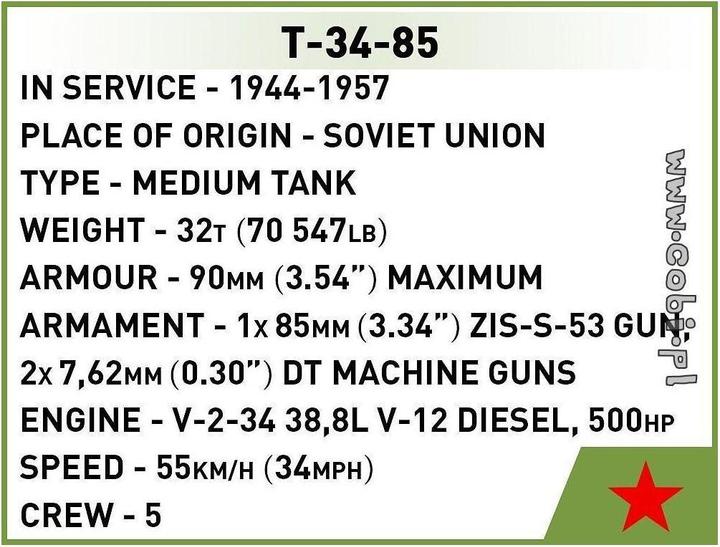 Nutritional values and ingredients Cobi 3092 - 110 PCS HC WWII /3092/ T-34/85