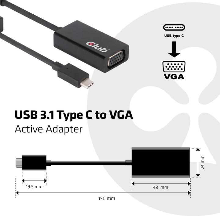 Produktbild Club 3D USB 3.1 Typ C zu (VGA, 10 cm)