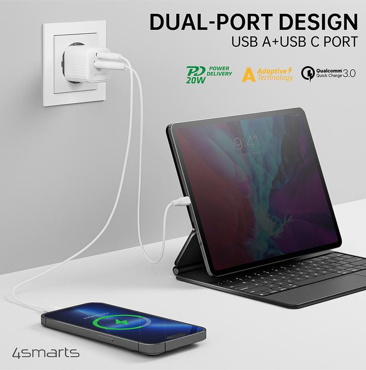 Produktbild 4smarts Netzladegerät VoltPlug Duos Mini PD 20W und USB-C Kabel 1,5m weiss (20 W)