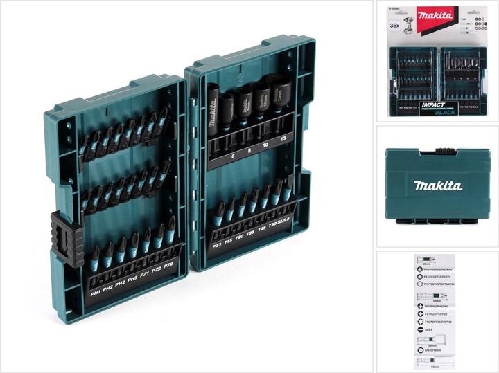 Produktbild Makita Bit-Set (Kreuz Phillips PH M1, Kreuz Phillips PH M2, Kreuz Phillips PH M3, Kreuz Pozidriv PZ M1, Kreuz Pozidriv PZ M2, Kreuz Pozidriv PZ M3, Innensechsrund TX M15, Innensechsrund TX M25, Innensechsrund TX M20, Innensechsrund TX M30)