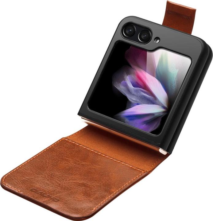 QiAlino Hülle Flip mit magnetischem Verschluss Dunkelbraun (Samsung Galaxy Z Flip5)