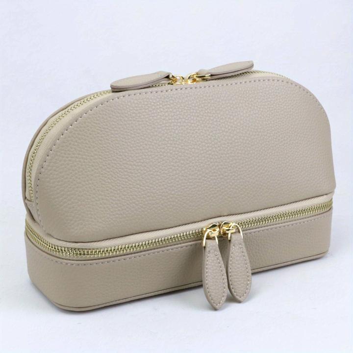 Only-Bags.Store Trousse de maquillage double couche de grande capacité, boîte à bijoux en cuir PU de couleur unie