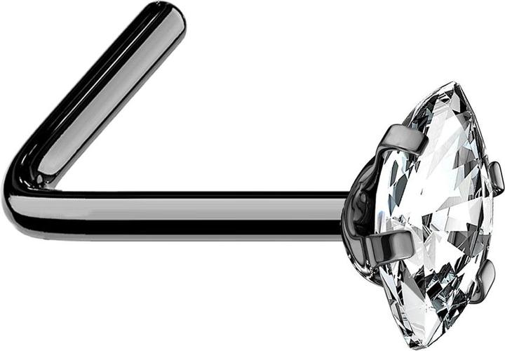 Actual product image Star Piercing Nasenstecker gewinkelt schwarz Oval Kristall silber gefasst (without brass, Surgical steel 316L)