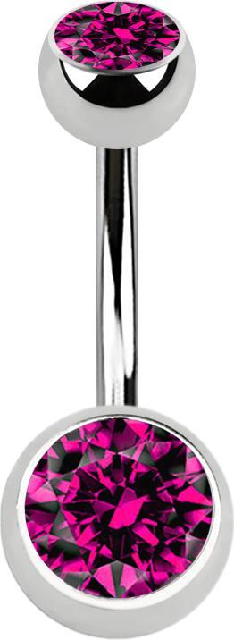 Produktbild Star Piercing Banane silber mit zwei Kugeln Kristall fuchsia (Chirurgenstahl 316L, ohne Messing)