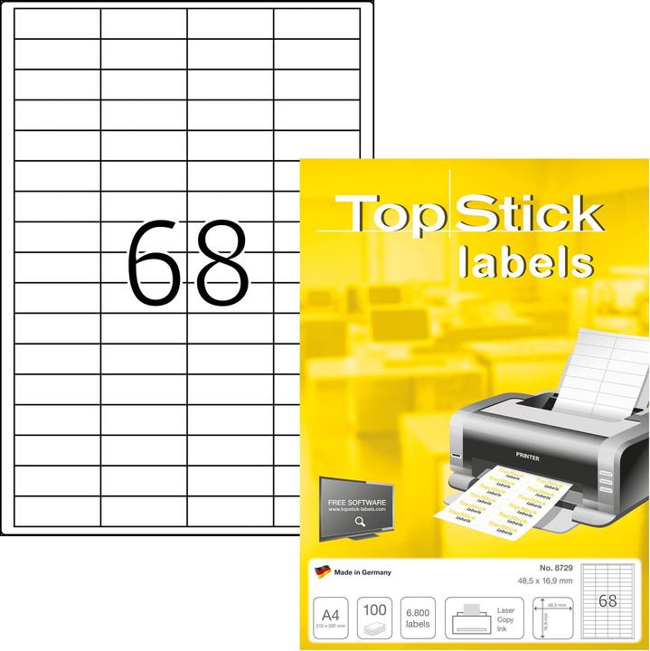Produktbild TopStick TOP STICK Universal-Etiketten, 48,5 x 16,9 mm, weiá, 100 Bl.