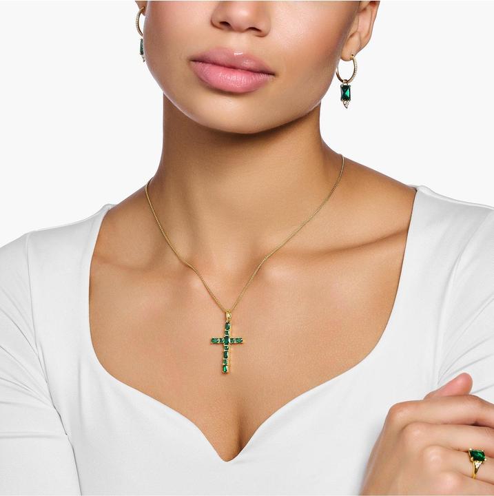 Image du produit Thomas Sabo Pendentif croix pierres vertes or (Argent 925)