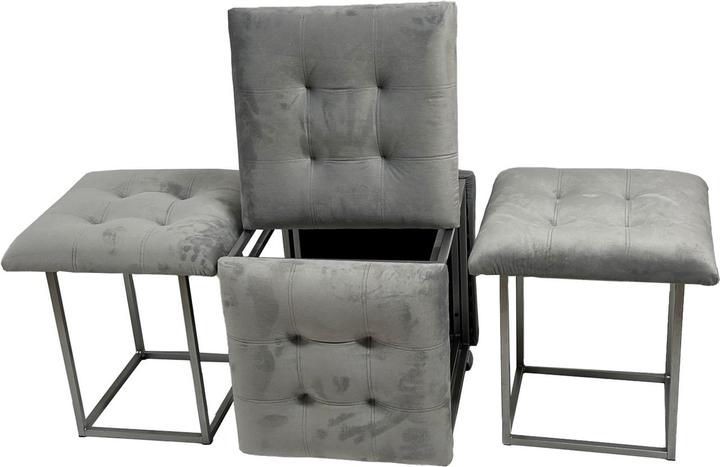 Produktbild Go Gift Puff-Transformator 5in1 - 5 Hocker in 1 Pouffe grauer Samt