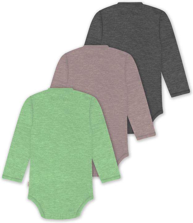 Actual product image Normani Set of 3 baby body wrap long sleeve toddler bodysuit made from merino wool - 9357 (50)