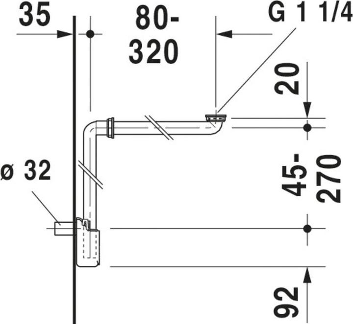 Produktbild Duravit Raumsparsiphon 1 1/4" x 32 mm Kunststoff wei 0050760000 (Röhrensiphon, 1 1/4")