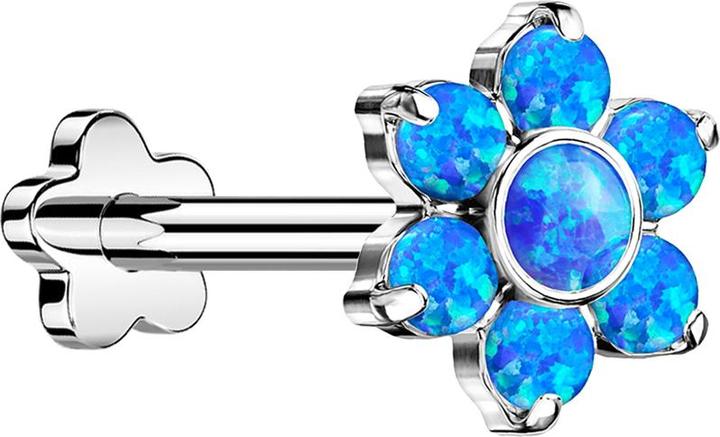 Star Piercing Micro Threadless Labret Blume silber Blume Opale blau (Titan G23, ohne Messing)