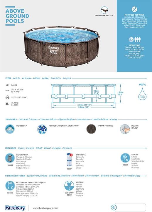 Image du produit Bestway Steel Pro Max Pool Set Deluxe (Ø 366 x 100 cm)