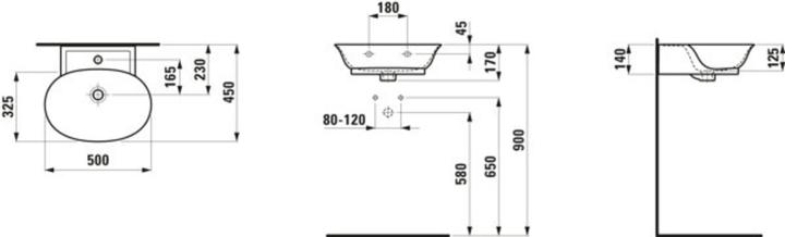 Actual product image Laufen The New Classic handwash basin, without overflow, without tap hole, 500x450mm, H815852 (500 mm, 450 mm)