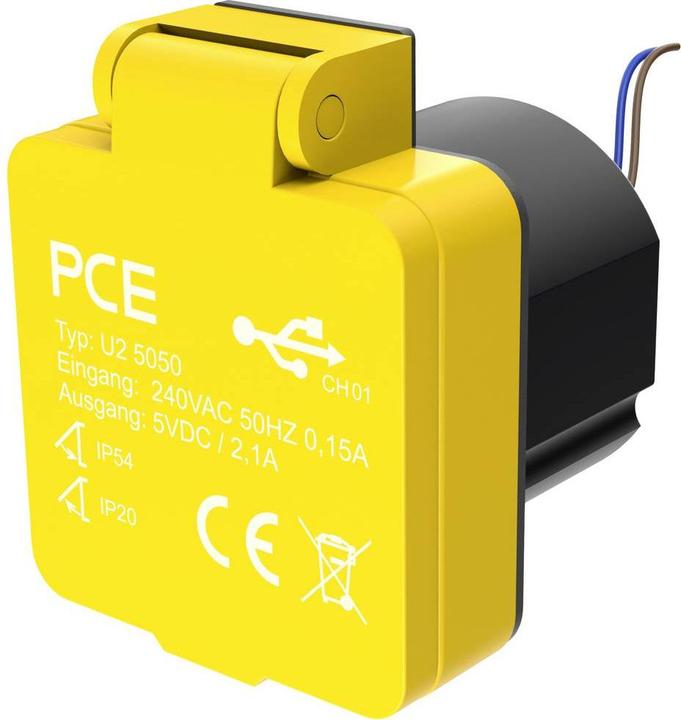 Produktbild PCE U25050 Aufputz-Steckdose mit USB-Ladeausgang IP54 Gelb