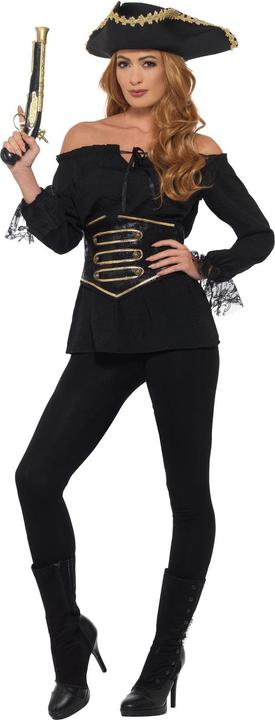 Produktbild Smiffys Deluxe Piratenhemd, Damen Schwarz, mit Schnürung (L)
