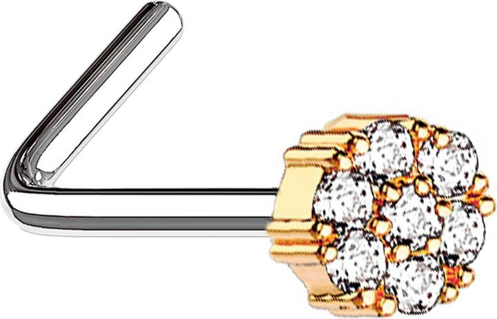 Produktbild Star Piercing Nasenstecker gewinkelt rosegold Blume mit Kristall (Chirurgenstahl 316L, Messing)