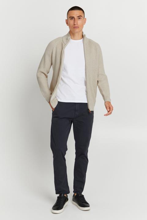 Actual product image Solid Xenos Men's Cardigan Chunky Knit Jacket With Funnel Neck Made Of 100% Cotton (L)