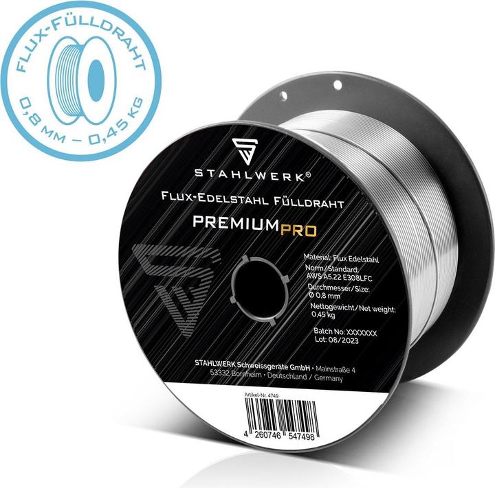Produktbild Stahlwerk Fülldraht FLUX Edelstahl E308LFC 0,8 mm 0,45 kg Drahtrolle Drahtspule