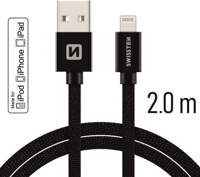 Swissten Datenkabel Textil USB / Lightning MFi 2.0 M (2 m, USB 3.2 Gen 2)