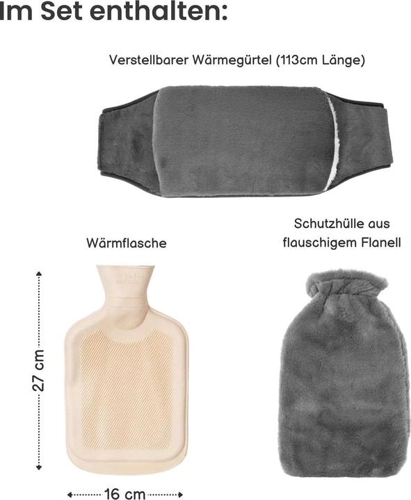 Hermex Wärmegürtel- und Wärmflaschen-Set Handwärmer Bauchwärmer Heizflasche (0.80 l)