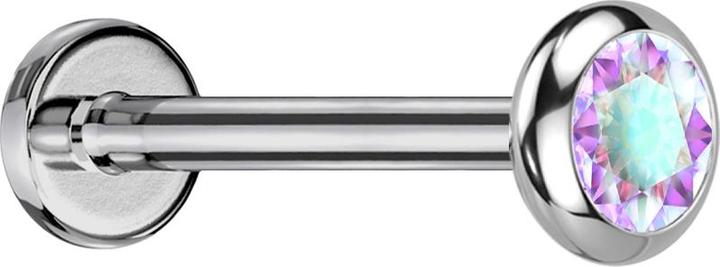 Star Piercing Micro Labret Innengewinde silber Scheibe abgerundet silber Kristall multicolor (ohne Messing, Titan G23)