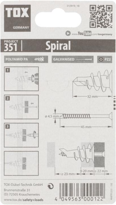 Image du produit Tox Ancrage pour plaque de plâtre 32 S, vis incluse, 4 pièces (4 pcs)